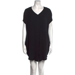 Oak + FORT Button Front Mini Midi Coverup Dress Shirtdress Black S